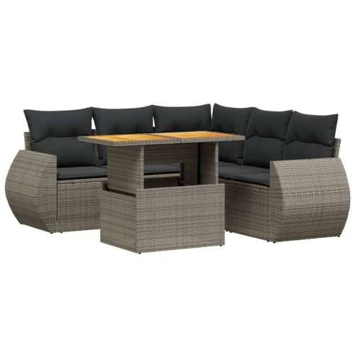 Vrtna garnitura - 6-dijelni set vrtnih sofa od poliratana s jastucima sivi - siva i tamnosiva 3x kutna + 2x srednja + stol 1 Cijena