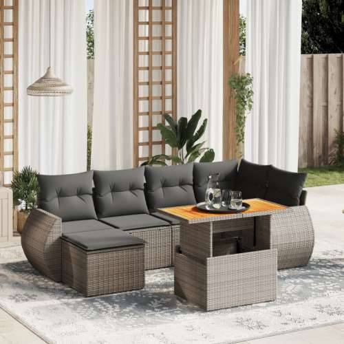 Vrtna garnitura - 7-dijelni set vrtnih sofa sivi od poliratana - Siva bez spremišta 1 Cijena