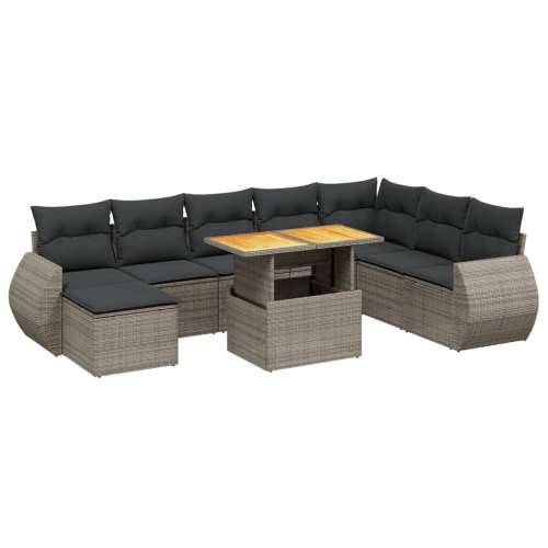 Vrtna garnitura - 9-dijelni set vrtnih sofa od poliratana s jastucima sivi - Siva bez spremišta 1 Cijena