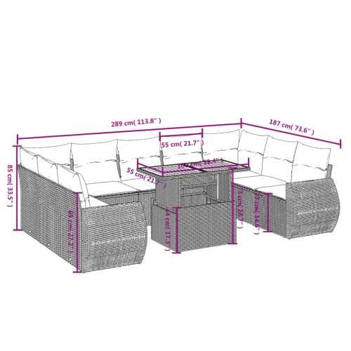 Vrtna garnitura - 10-dijelni set vrtnih sofa od poliratana s jastucima sivi - Siva 5x srednja + 4x kutna + stol 1 Cijena