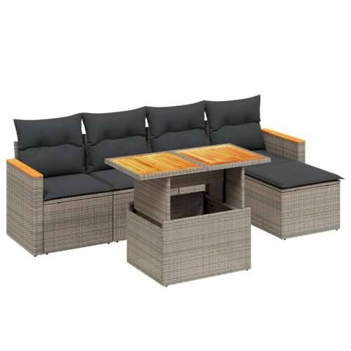 Vrtna garnitura - 6-dijelni set vrtnih sofa od poliratana s jastucima sivi - Siva bez spremišta 1 Cijena
