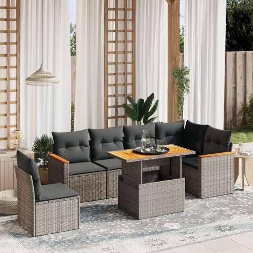Vrtna garnitura - 7-dijelni set vrtnih sofa sivi od poliratana - Siva 1 Cijena