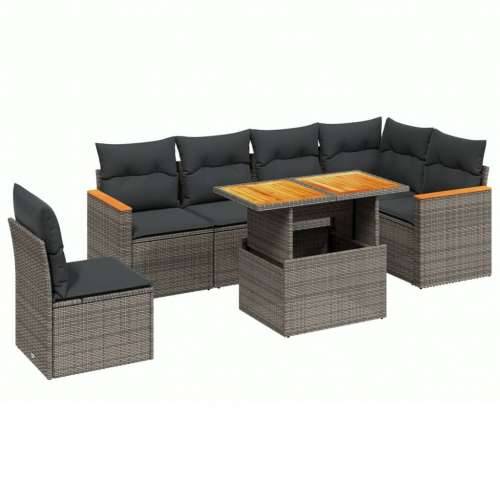 Vrtna garnitura - 7-dijelni set vrtnih sofa sivi od poliratana - Siva 1 Cijena