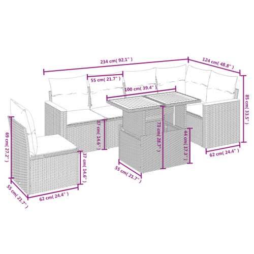 Vrtna garnitura - 7-dijelni set vrtnih sofa sivi od poliratana - Siva 1 Cijena