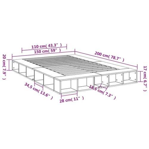 Okvir za krevet boja hrasta 150x200 cm od konstruiranog drva - Sivi hrast sonoma 150 x 200 cm Cijena