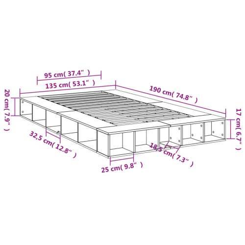 Okvir kreveta boja betona 135 x 190 cm od konstruiranog drva - Beton siva 135 x 190 cm Cijena