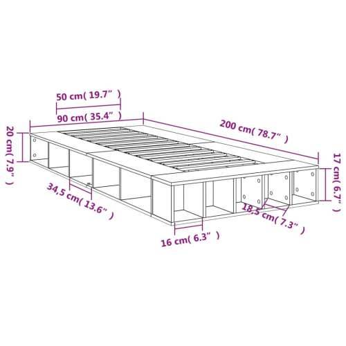 Okvir za krevet boja hrasta 90x200 cm od konstruiranog drva - Sivi hrast sonoma 90 x 200 cm Cijena