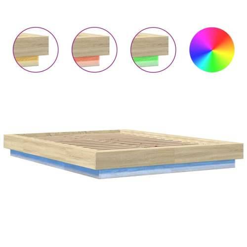 Okvir za krevet s LED svjetlima boja hrasta 120 x 200 cm drveni - sonoma hrast 120 x 200 cm Cijena