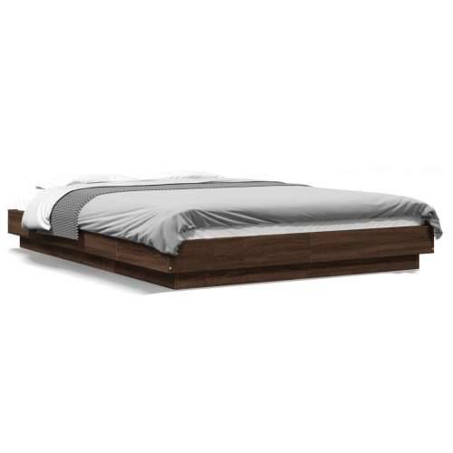 Okvir za krevet s LED svjetlima boja hrasta 120 x 200 cm drveni - Smeđa 120 x 200 cm Cijena