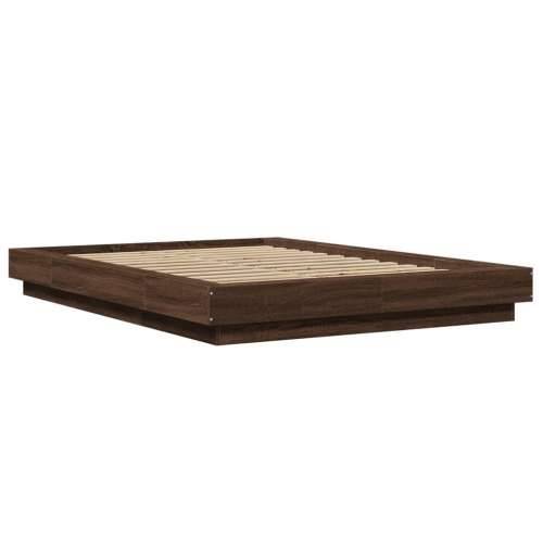Okvir za krevet s LED svjetlima boja hrasta 120 x 200 cm drveni - Smeđa 120 x 200 cm Cijena