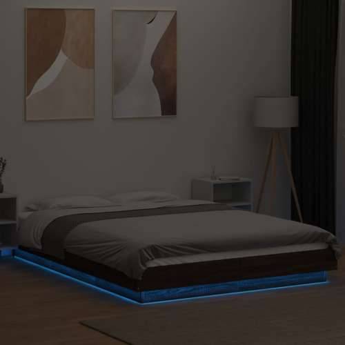 Okvir za krevet s LED svjetlima boja hrasta 120 x 200 cm drveni - Smeđa 120 x 200 cm Cijena