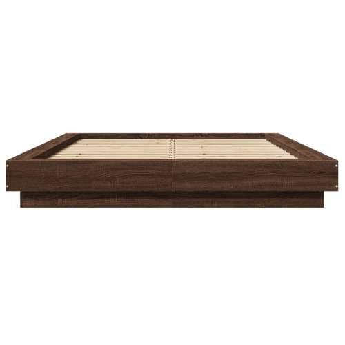 Okvir za krevet s LED svjetlima boja hrasta 120 x 200 cm drveni - Smeđa 120 x 200 cm Cijena
