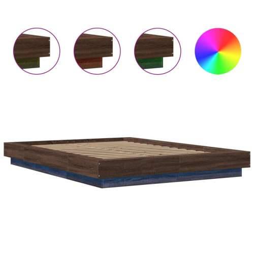 Okvir za krevet s LED svjetlima boja hrasta 120 x 200 cm drveni - Smeđa 120 x 200 cm Cijena