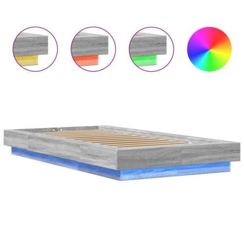 Okvir za krevet s LED svjetlima boja hrasta 90 x 200 cm drveni - Sivi hrast sonoma 90 x 200 cm Cijena