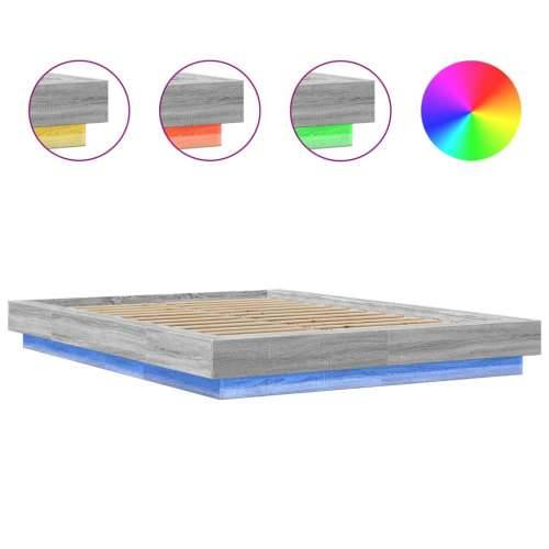 Okvir za krevet s LED svjetlima boja hrasta 120 x 190 cm drveni - Sivi hrast sonoma 120 x 190 cm Cijena