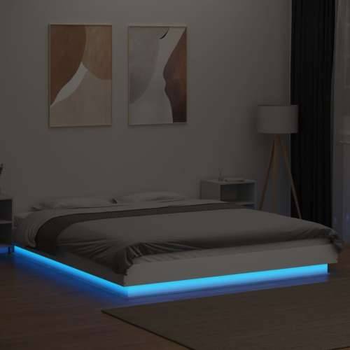Okvir kreveta s LED svjetlima bijeli 150 x 200 cm drveni - Bijela 150 x 200 cm Cijena