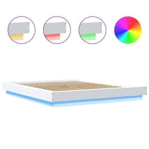 Okvir kreveta s LED svjetlima bijeli 150 x 200 cm drveni - Bijela 150 x 200 cm Cijena