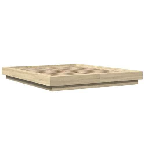 Okvir kreveta s LED svjetlima boja hrasta 150 x 200 cm drveni - sonoma hrast 150 x 200 cm Cijena