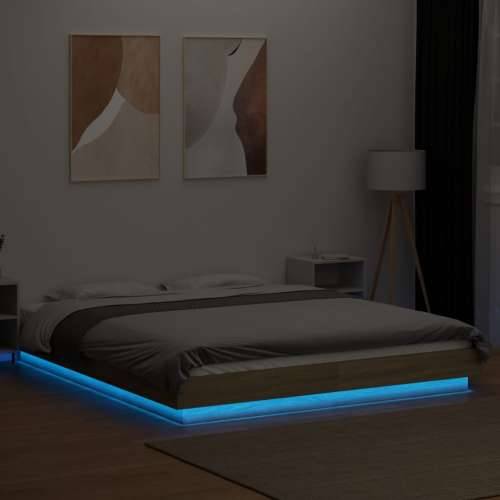 Okvir kreveta s LED svjetlima boja hrasta 150 x 200 cm drveni - sonoma hrast 150 x 200 cm Cijena