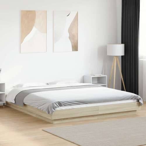 Okvir kreveta s LED svjetlima boja hrasta 150 x 200 cm drveni - sonoma hrast 150 x 200 cm Cijena