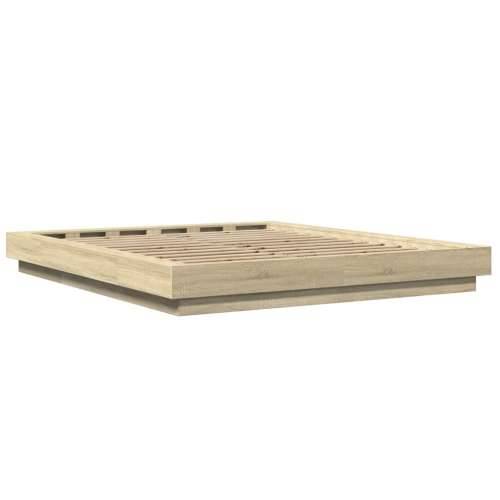 Okvir kreveta s LED svjetlima boja hrasta 150 x 200 cm drveni - sonoma hrast 150 x 200 cm Cijena