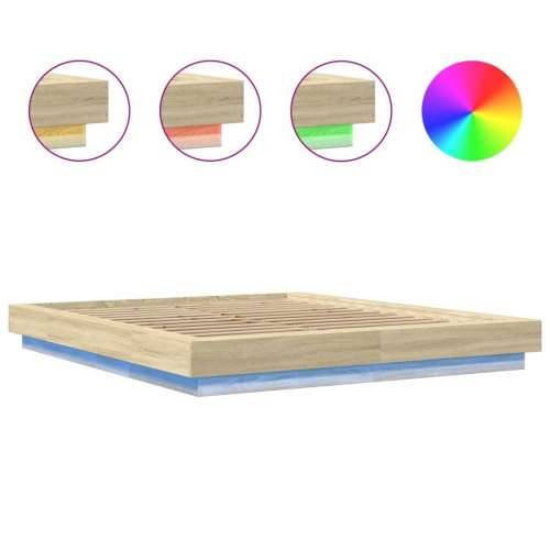 Okvir kreveta s LED svjetlima boja hrasta 150 x 200 cm drveni - sonoma hrast 150 x 200 cm Cijena