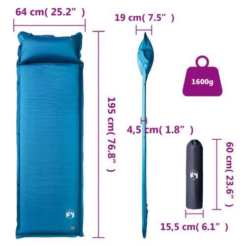 Samonapuhujući madrac za kampiranje s jastukom 1 osoba tirkizni - Tirkizna 195 x 64 x 4.5 cm 1 Cijena