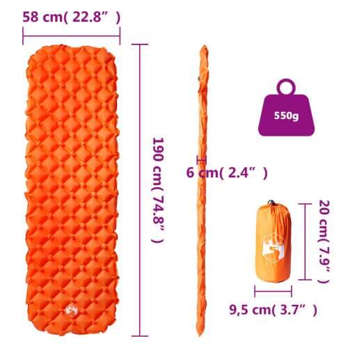 Madrac na napuhavanje za kampiranje 1 osoba 190x58x6 cm - orange 1 Cijena