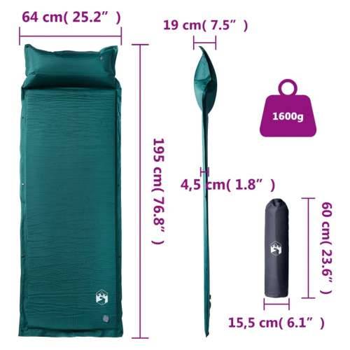 Samonapuhujući madrac za kampiranje za 1 osobu zeleni - Zelena 195 x 64 x 4.5 cm 1 Cijena