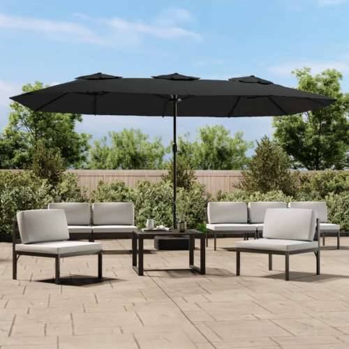 Dvostruki vrtni suncobran s LED svjetlima crni 449 x 245 cm - Crna 1 Cijena