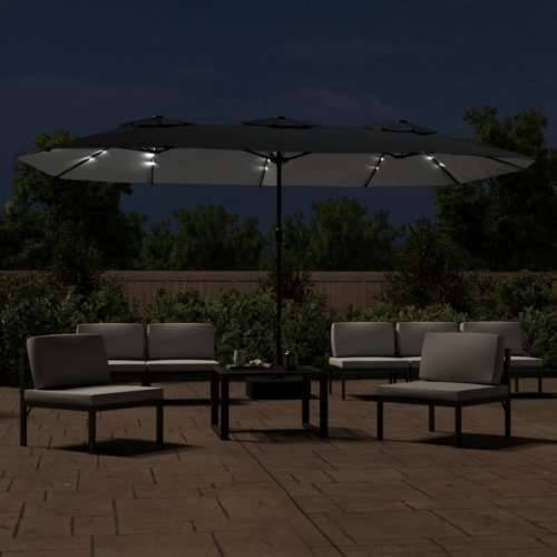 Dvostruki vrtni suncobran s LED svjetlima crni 449 x 245 cm - Crna 1 Cijena