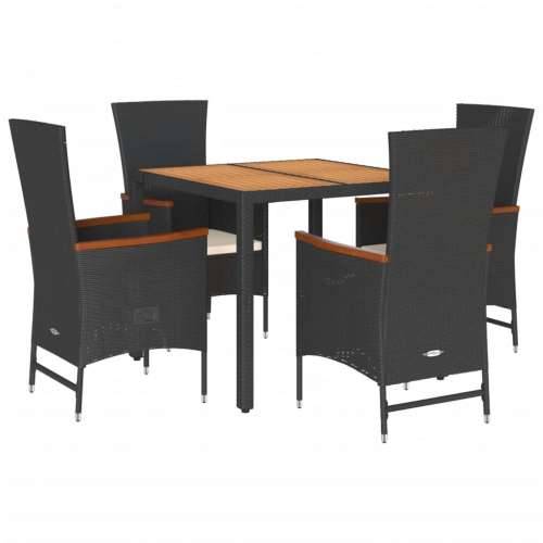 Vrtna garnitura - 5-dijelni vrtni blagovaonski set s jastucima od poliratana crni - Dužina stola 90 cm Stolica 4 Cijena