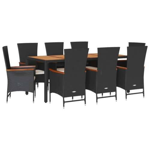 Vrtna garnitura - 9-dijelni vrtni blagovaonski set s jastucima crni od poliratana - Dužina stola 190 cm Stolica 8 Cijena