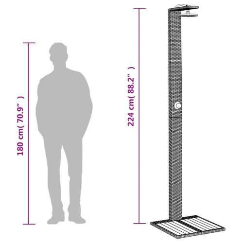 Vanjski tuš crni 50x55x224 cm od poliratana i bagremovog drva - Crna 1 Cijena