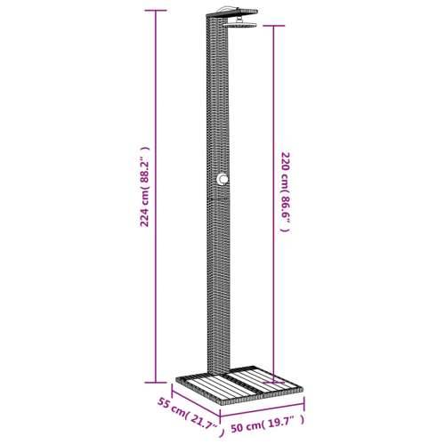 Vanjski tuš crni 50x55x224 cm od poliratana i bagremovog drva - Crna 1 Cijena