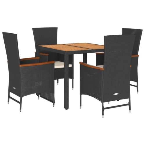 Vrtna garnitura - 5-dijelni vrtni blagovaonski set s jastucima od poliratana crni - Dužina stola 90 cm stolica + nagibna stolica Cijena