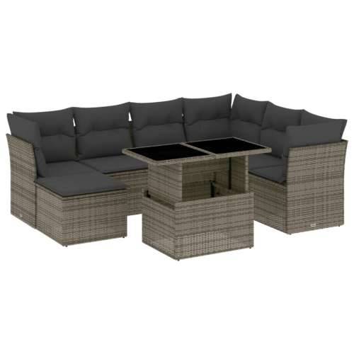 Vrtna garnitura - 8-dijelni set vrtnih sofa od poliratana s jastucima sivi - Siva Sa stolom 1 Cijena