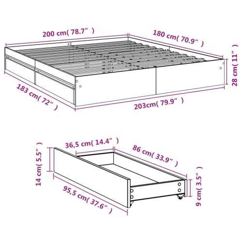 Okvir kreveta s ladicama boja hrasta 180x200 cm Dimljeni hrast 180 x 200 cm Cijena
