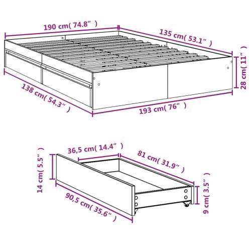 Okvir kreveta s ladicama boja hrasta 135x190 cm Dimljeni hrast 135 x 190 cm Cijena