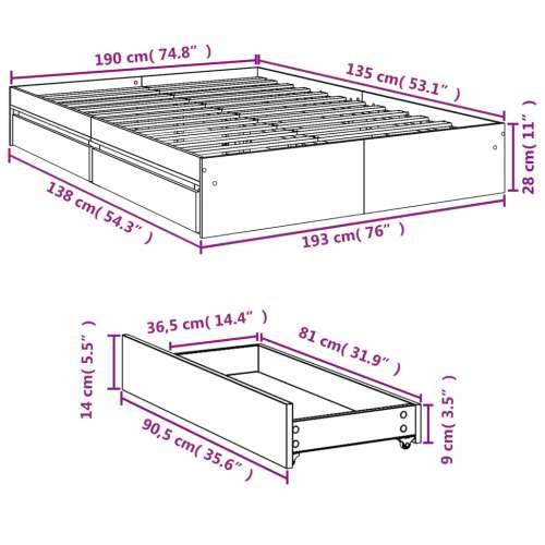 Okvir za krevet s ladicama boja sivog hrasta 135x190 cm Sivi hrast sonoma 135 x 190 cm Cijena