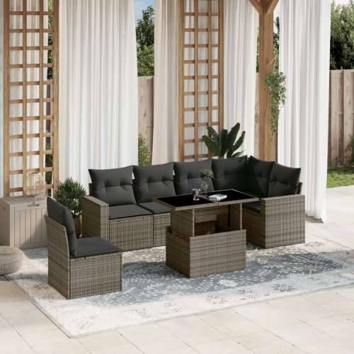 Vrtna garnitura - 7-dijelni set vrtnih sofa sivi od poliratana - Siva Sa stolom 1 Cijena