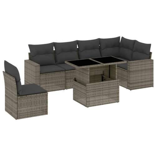 Vrtna garnitura - 7-dijelni set vrtnih sofa sivi od poliratana - Siva Sa stolom 1 Cijena