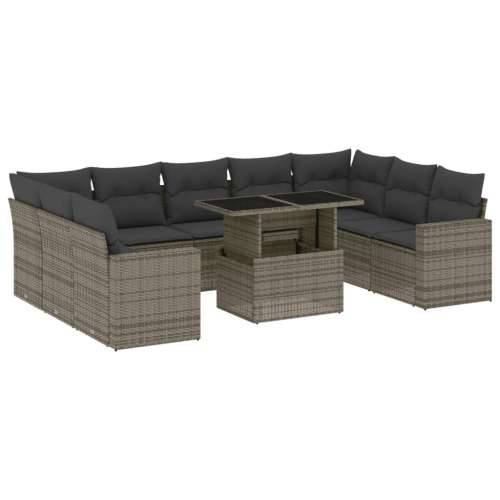 Vrtna garnitura - 10-dijelni set vrtnih sofa od poliratana s jastucima sivi - Siva bez spremišta 1 Cijena
