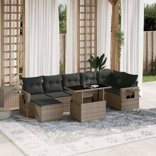 Vrtna garnitura - 8-dijelni set vrtnih sofa od poliratana s jastucima sivi - Siva bez spremišta 1 Cijena