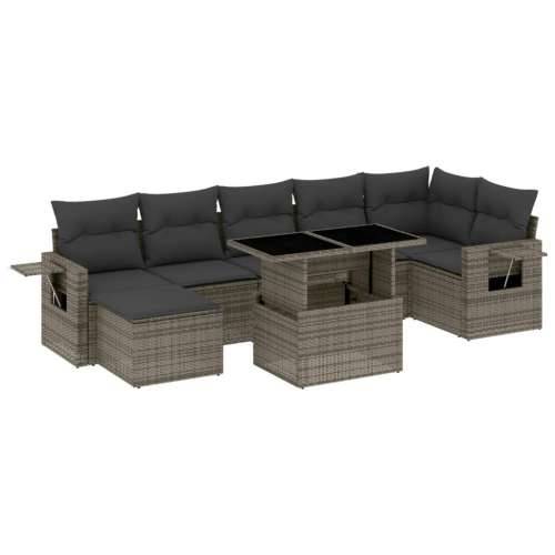 Vrtna garnitura - 8-dijelni set vrtnih sofa od poliratana s jastucima sivi - Siva bez spremišta 1 Cijena