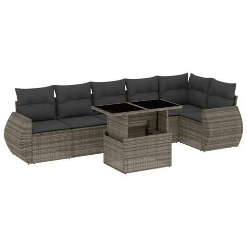 Vrtna garnitura - 7-dijelni set vrtnih sofa sivi od poliratana - Siva Sa stolom 1 Cijena