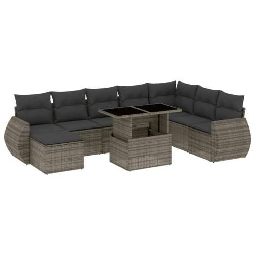 Vrtna garnitura - 9-dijelni set vrtnih sofa od poliratana s jastucima sivi - Siva bez spremišta 1 Cijena