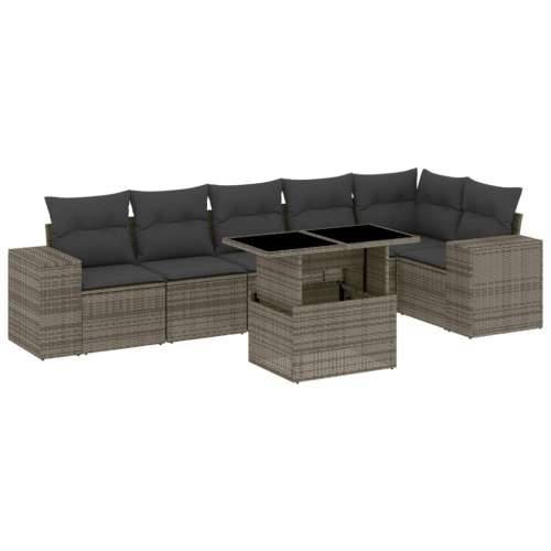 Vrtna garnitura - 7-dijelni set vrtnih sofa sivi od poliratana - Siva Sa stolom 1 Cijena