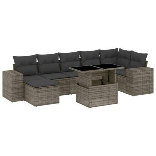 Vrtna garnitura - 8-dijelni set vrtnih sofa od poliratana s jastucima sivi - Siva bez spremišta 1 Cijena