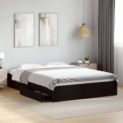 Okvir kreveta s ladicama crni 160x200 cm konstruirano drvo Crna 160 x 200 cm Cijena